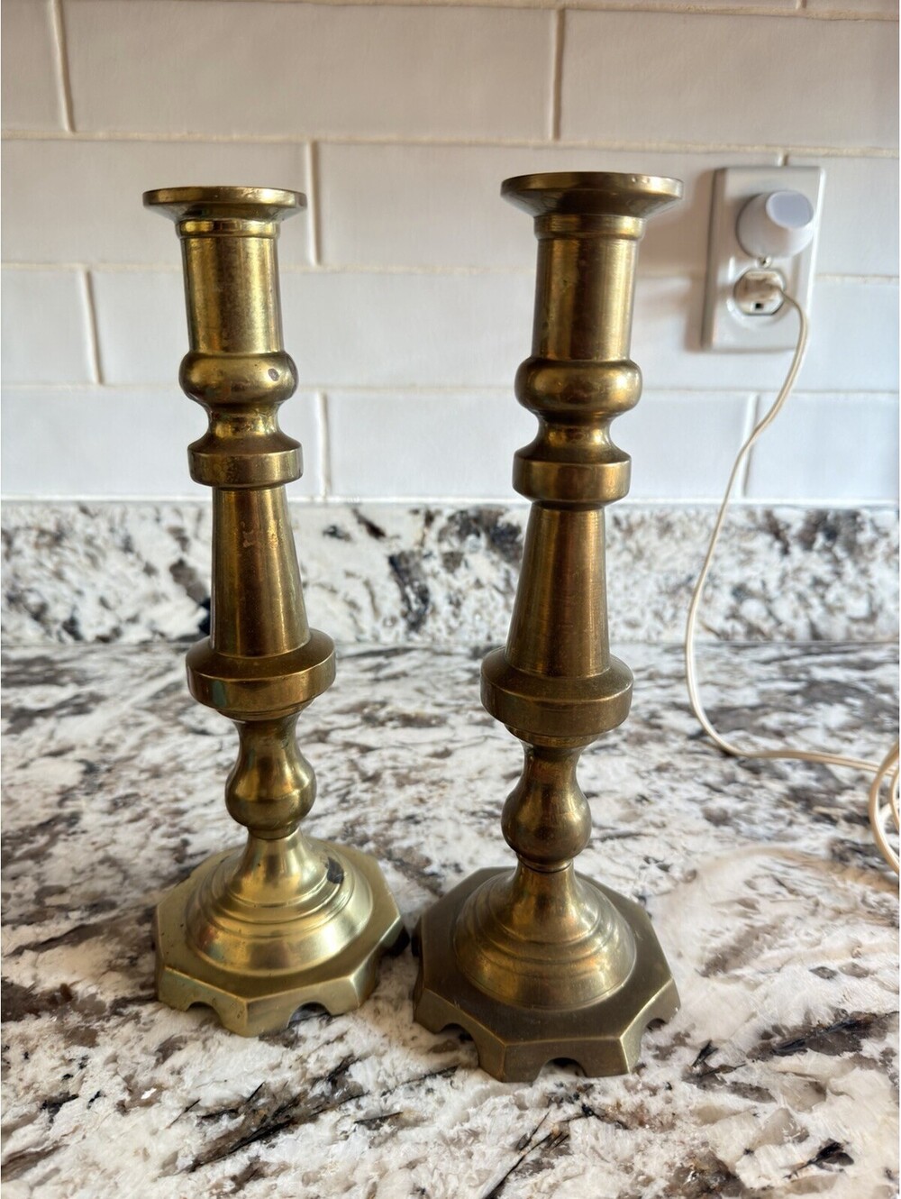 Brass Candlestick Holders Pair 11” Traditional Taper Candle Decor Vtg Solid
